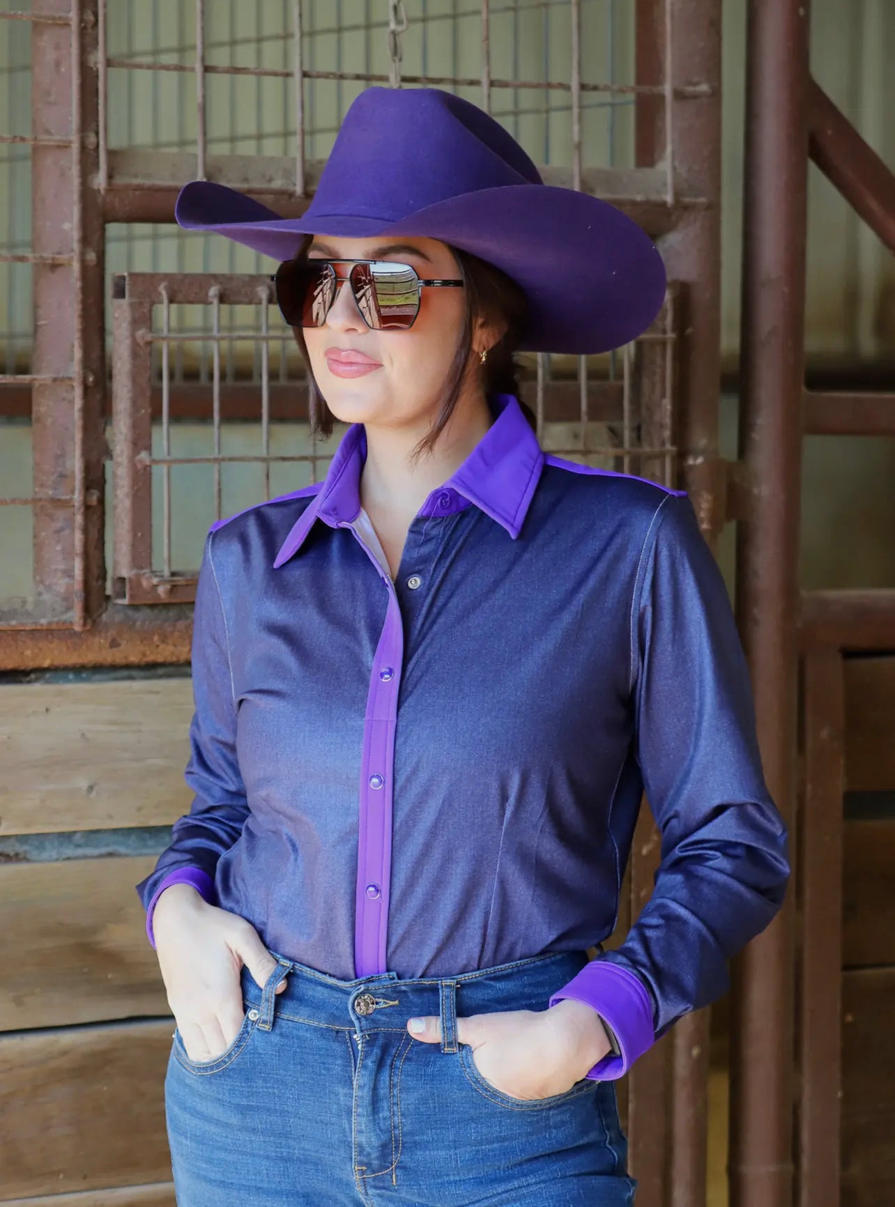 Ranch Dress'n Purple Button Up – Turquoise Alamo Boutique Ranch Dress'n Purple Button Up – Turquoise Alamo Boutique