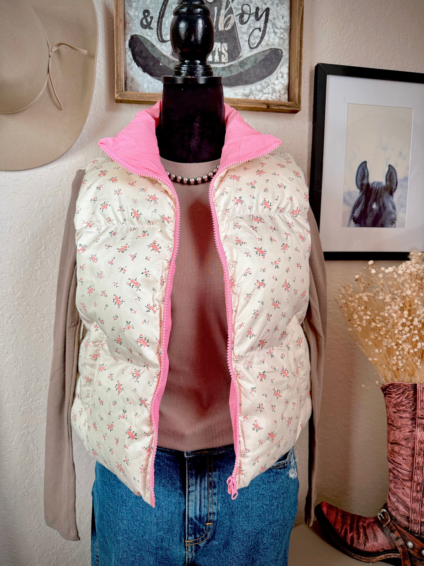 The Lollie Floral Puffer Vest