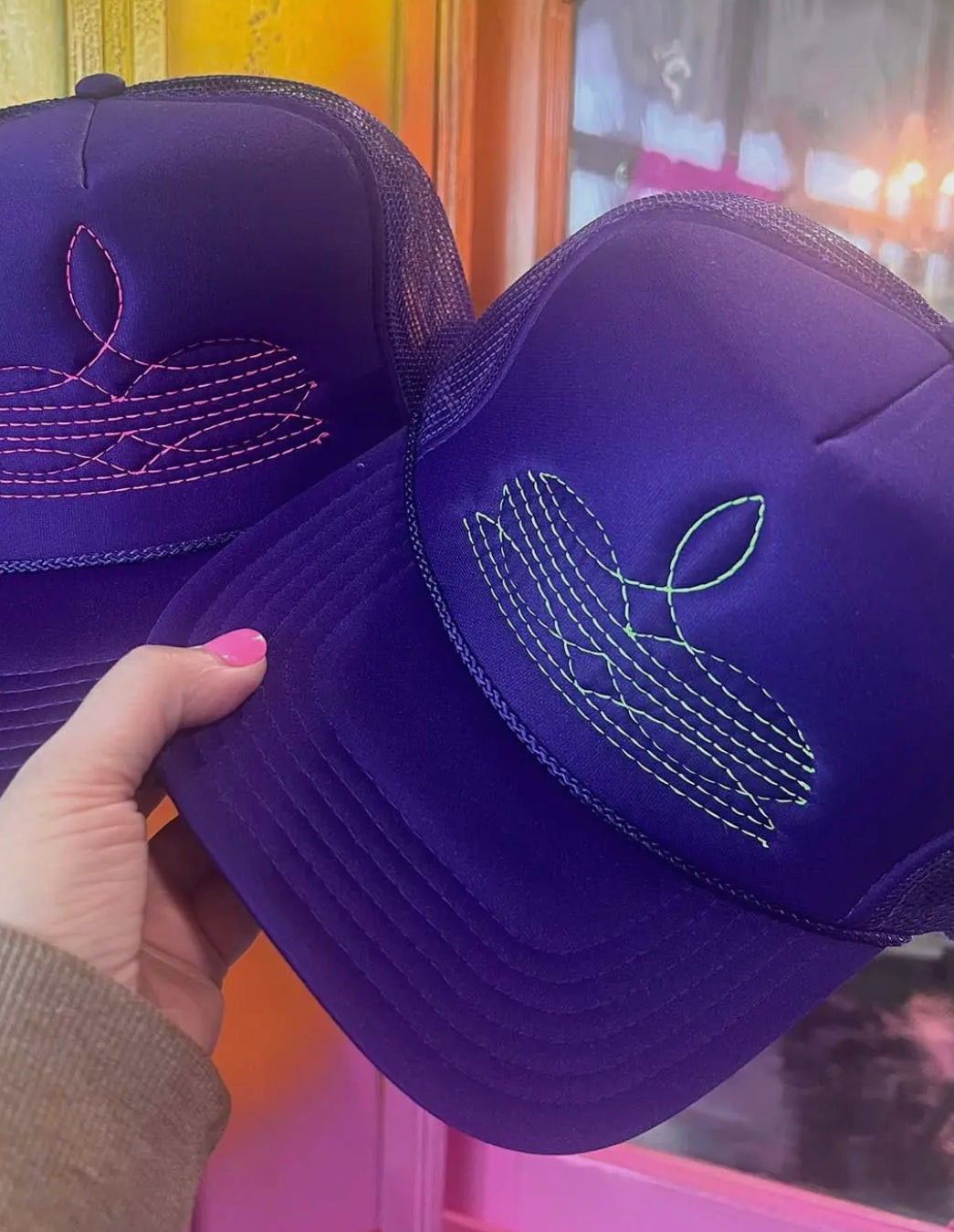 Purple Boot Stitch Trucker Hat