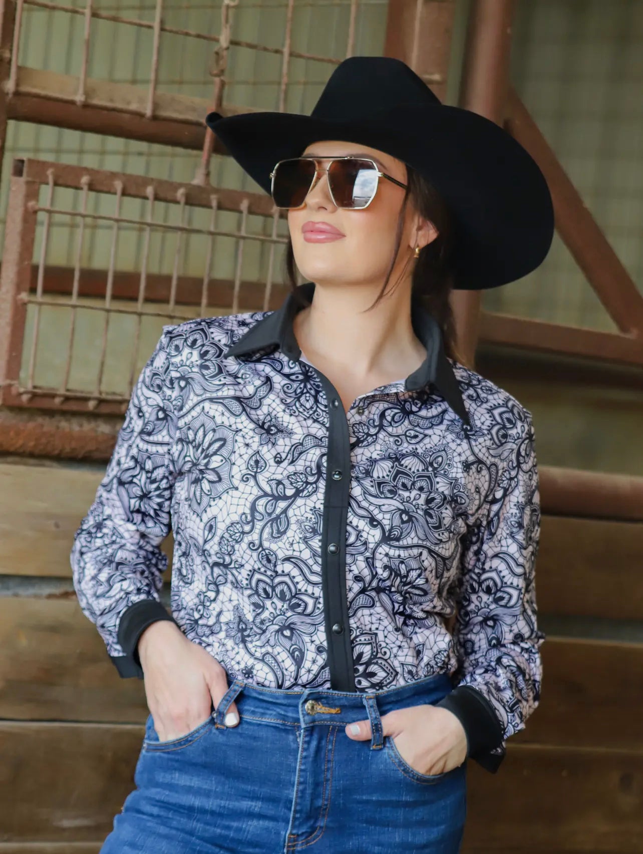 Ranch Dress'n Black Lace Button Up – Turquoise Alamo Boutique